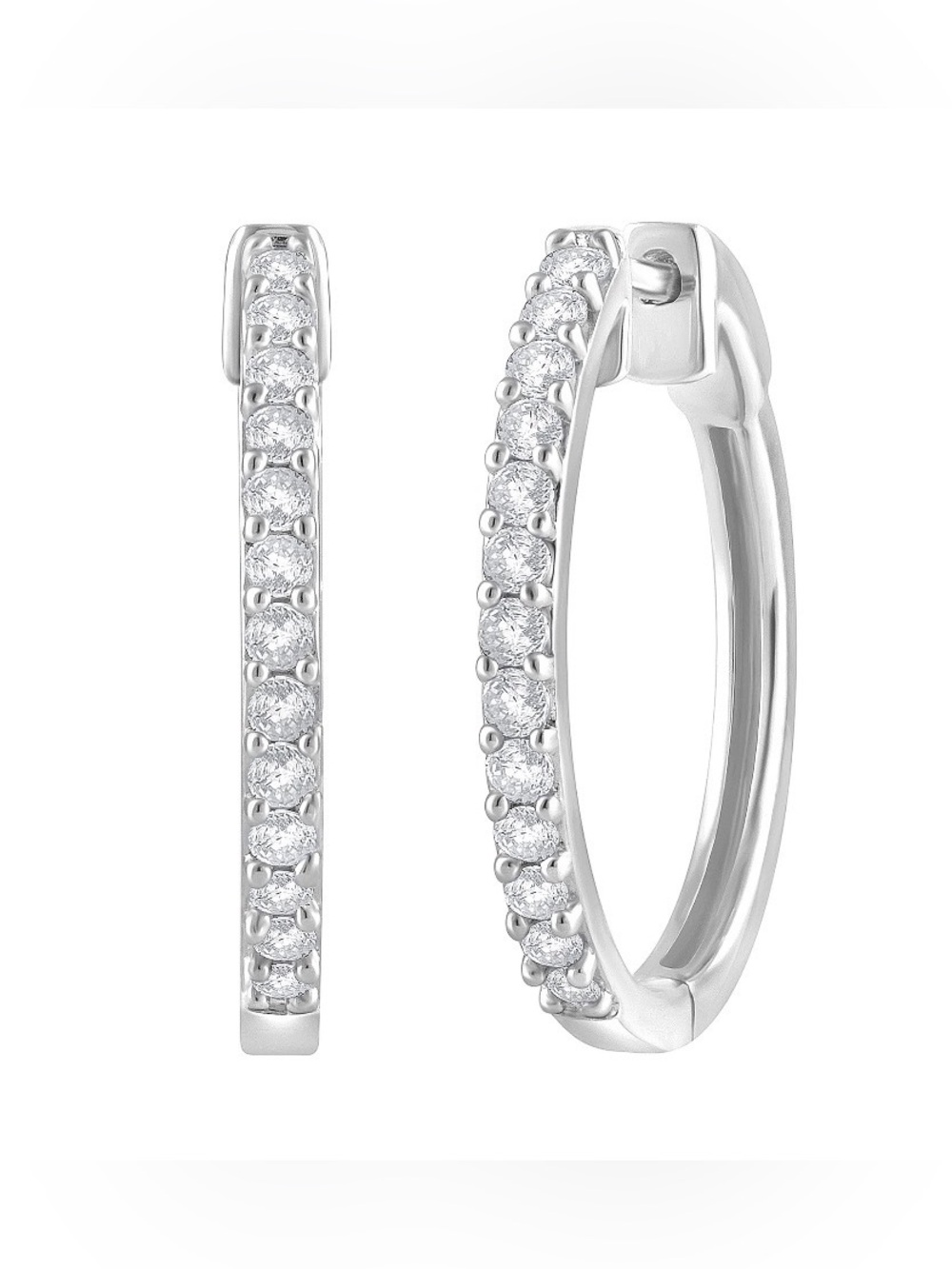 1/2 CTW Diamond Hoop Earrings J Color SI-I1 Round Cut 925 Sterling Silver Hinged